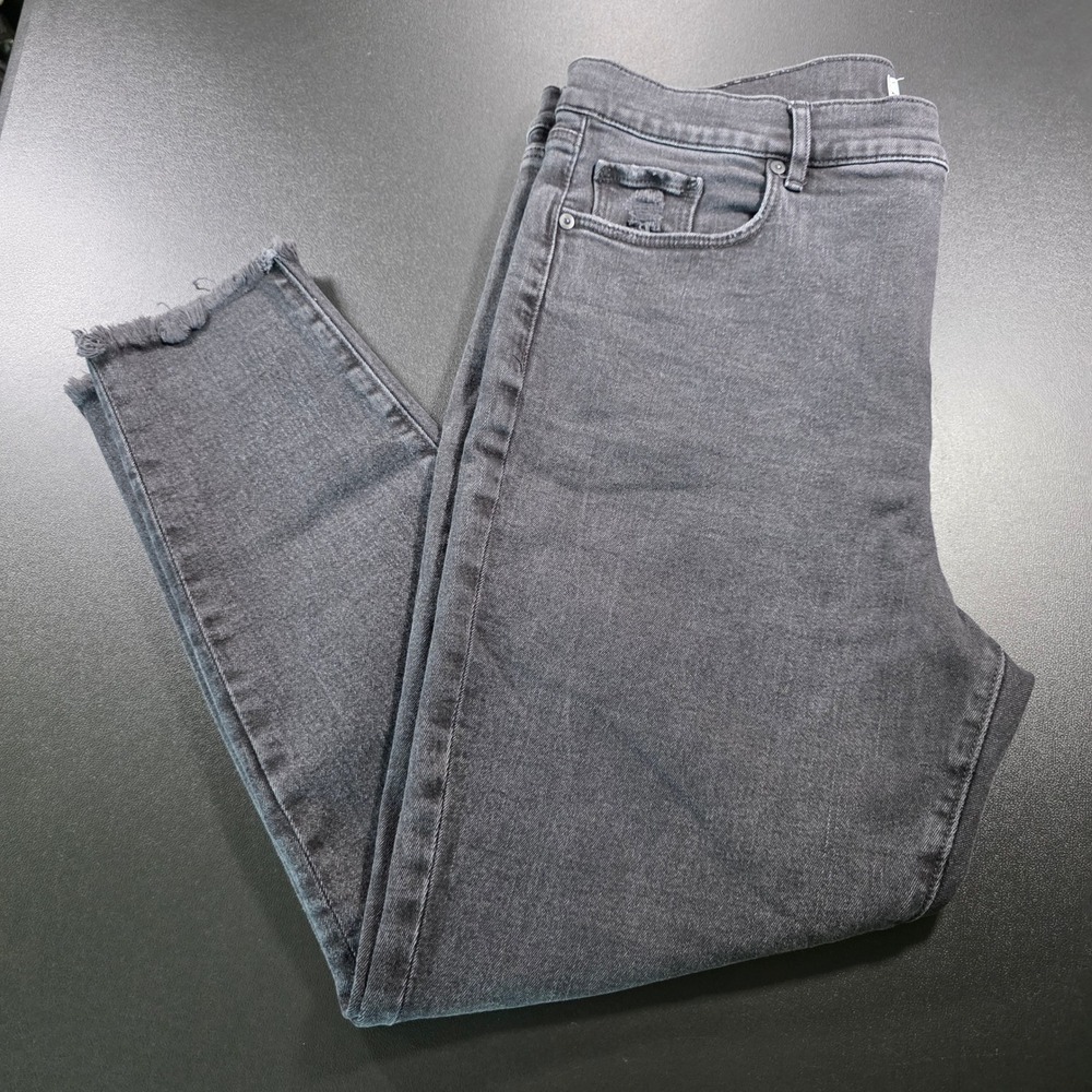 LOFT The Skinny Black/Gray High Rise Frayed Hem Ankle Jeans SZ 34/18 Distressed